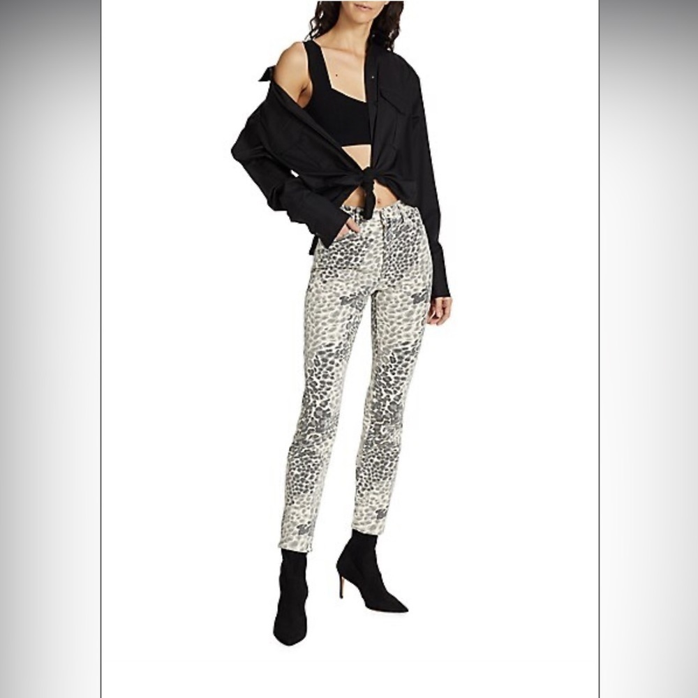 NWT Mother mid rise The Dazzler Printed Skinny Jeans in Les-shadow leopard